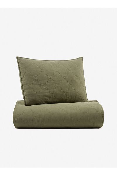 Barine Serenity Linen Quilted Bedspread Set Khaki 240X260