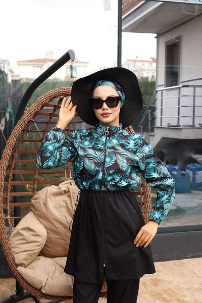 Atelier Lina Leyla 3-Piece Full Covered Hijab Swimsuit with Adjustable Elastic Waist and Water Repellent Fabric