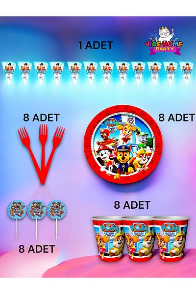 VibeHome Paw Patrol Themed Eco Set for 8 - Birthday Party and Fun Events