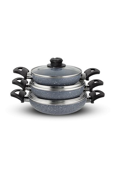 Dora Granitta 18 20 22 cm 6 Piece Grey Covered Omelet/Sahan Pan Set