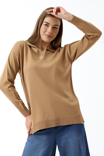 Devinka Ανοιχτό καφέ Γυναικεία Πλεκτά Μπλούζα - Πόλο Λαιμόκοψη, Μακρυμάνικο