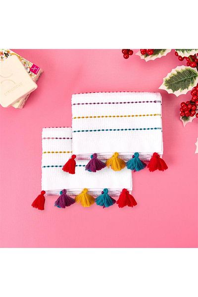 Evidea Soft Tasseled 2-Piece Towel Set - White - 30X30 cm