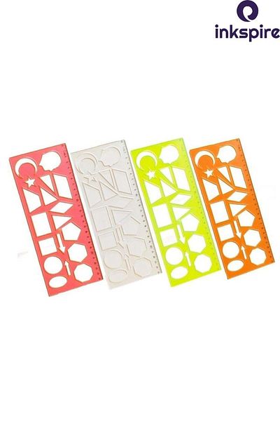 inkspire Geometric Shapes Template 1 Piece 25 cm Ataturk Square Triangle Circle Moon Star Shaped Ruler with Template