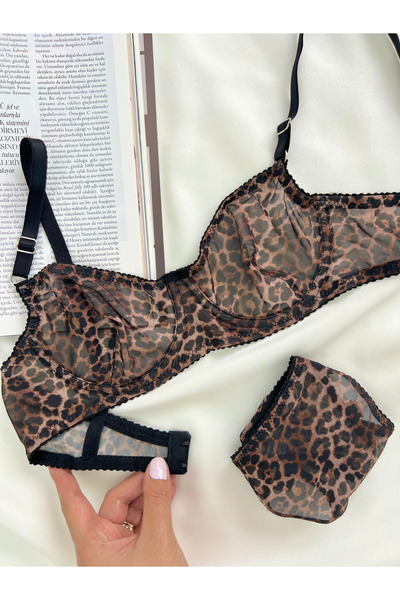 Arinda Σετ εσωρούχων με εσώρουχα από τούλι με μοτίβο λεοπάρ