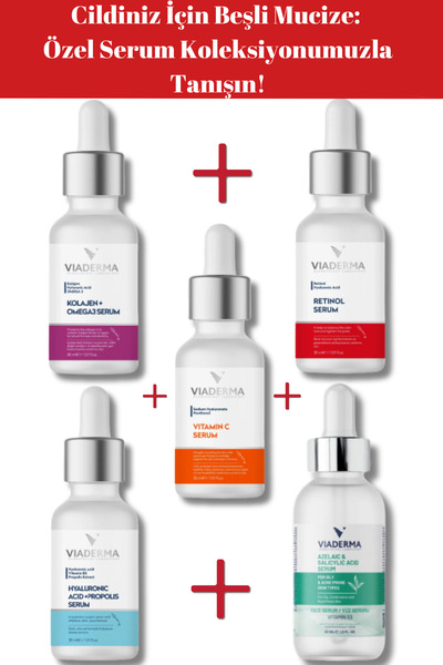 Viaderma C Vitamini & Hyalüronik Asit İçeren 5'li Akne Eğilimli Ciltler İçin Nemlendirici Serum Seti