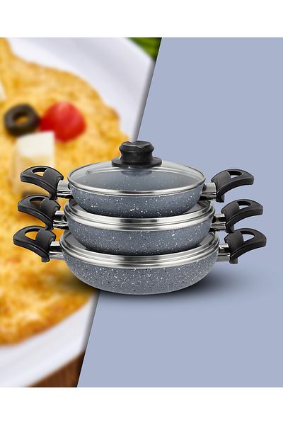 Dora Granitta 18 20 22 cm 6 Piece Grey Covered Omelet/Sahan Pan Set
