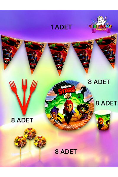 VibeHome Brawlstars Themed Eco Set for 8 - Birthday Party and Fun Events