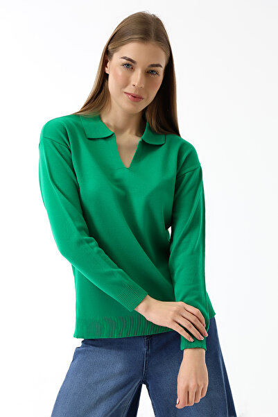 Devinka Πράσινη Γυναικεία Πλεκτή Μπλούζα - Πόλο Λαιμόκοψη, Μακρυμάνικο