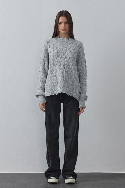 Tailors Room Gray Melange Braided Sweater