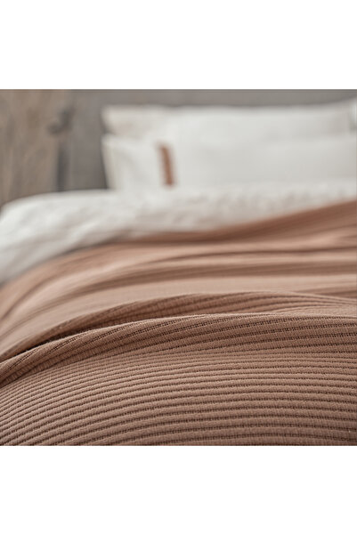Ecocotton Alessa Tek Kişilik Pike Takımı %100 Organik Pamuk Jakarlı Terra 180x240 Cm