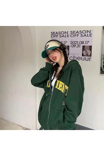 Karakedi Unisex Green Hooded Basic Movement με φερμουάρ