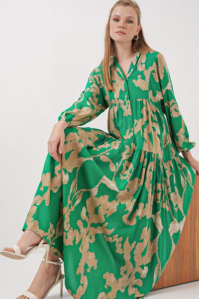 Bigdart 2423 Modell Authentisches gemustertes smaragdgrünes Kleid