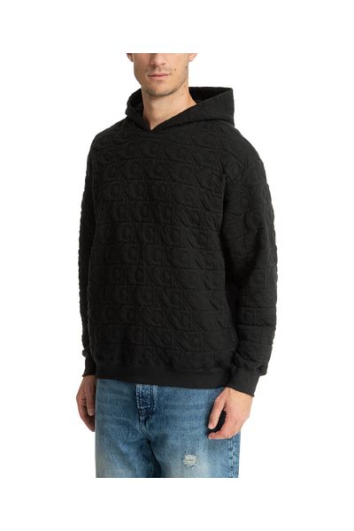 Calvin Klein Men's Black Sweatshirt with Ck Print - Hooded, Long Sleeve, Relaxed Fit 000Nm2716E-Ub1