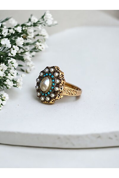 FAYRA ACCESSORIES خاتم مزين باللؤلؤ والأحجار الفيروزية