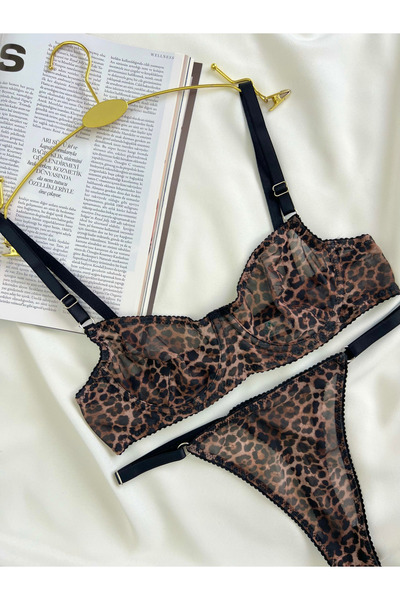 Arinda Σετ εσωρούχων με εσώρουχα από τούλι με μοτίβο λεοπάρ