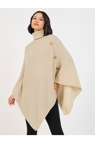 Styli Oversized Longline Asymmetrical Sweater Cape with Buttons