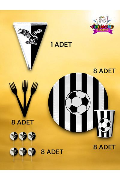 VibeHome 8-Person Black and White Fan Eco Set - Birthday Party and Fun Events