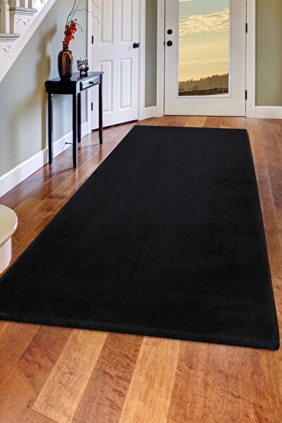 Dijidekor Peluş Halı Siyah Cool Düz Desenli Yıkanabilir Post Yolluk Kilim Sal...