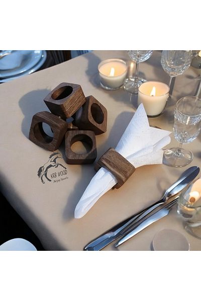 Krb Ahsap Walnut Wood Napkin Ring, Napkin Ring, Wooden Napkin Holder 6Pcs Set