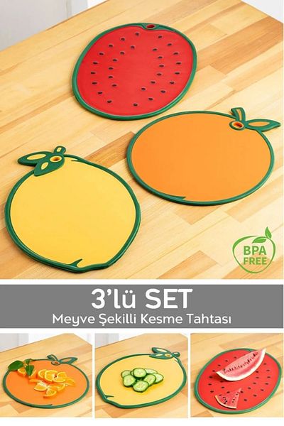 bimbambom Anti-Slip 3-Piece Cutting Board, 3-Piece Fruit Cutting Board