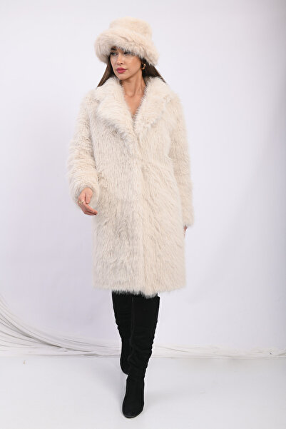 FUREVER FASHION ŞAL YAKA SUNİ FOX KÜRK KADIN MANTO