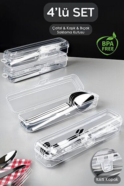 Meleni Home 4'lü Çatal Bıçak Kaşık Saklama Kutusu Seti - Çeyizlik Organizer D...