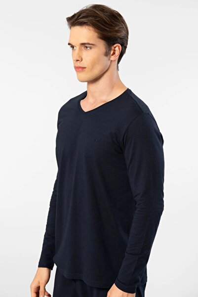 Cacharel Men's 50% Modal, 50% Cotton V-Neck Long Sleeve T-Shirt