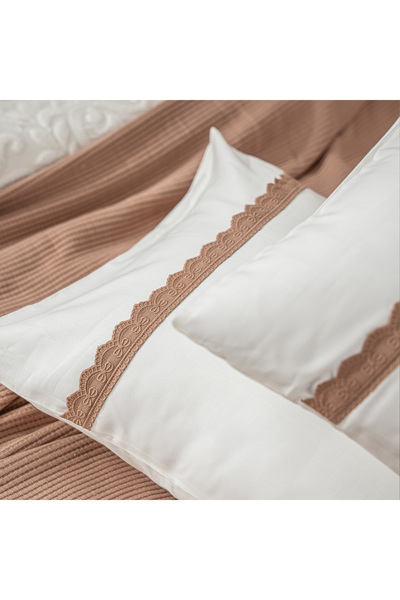 Ecocotton Alessa Tek Kişilik Pike Takımı %100 Organik Pamuk Jakarlı Terra 180x240 Cm