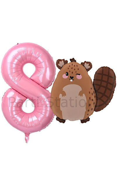 Parti Station مجموعة بالونات عيد ميلاد لطيفة على شكل سنجاب وأرقام وردية من Wo...