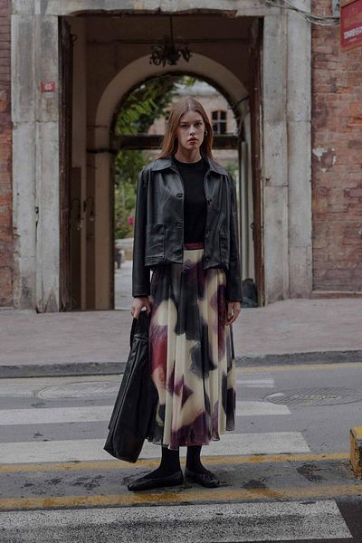 Tailors Room Fusta din șifon cu model abstract - Roșu Claret