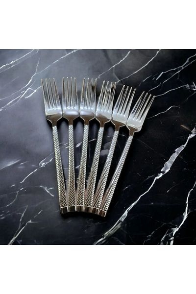 Yüsra Home 6 Pieces Wicker Model Dessert Fork - Stainless Steel