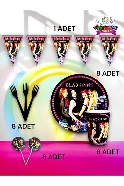 VibeHome 8-Person Black Pink Themed Eco Set - Birthday Party and Fun Events