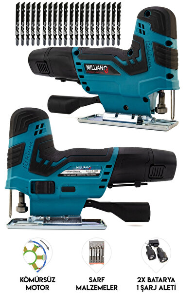 Millian Profesyonel 58 V 5 Ah Çift Akülü Pandüllü Bakır Sargılı Kömürsüz Şarj...