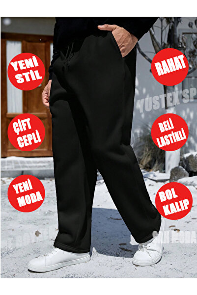 yx yustex sport Pantaloni sportivi negri, baggy, cu tăietură largă, dintr-un ...