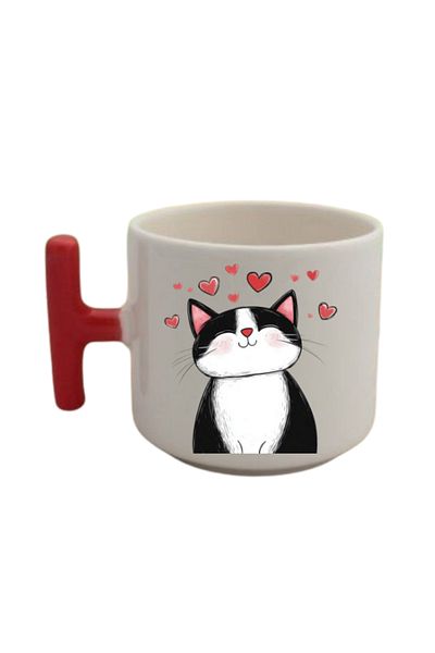 lili hediyelik Heart and Cute Cat Printed Coffee Cup Mug Cup Birthday Gift