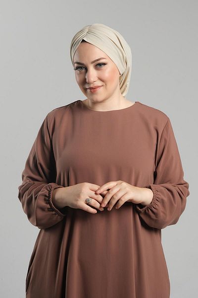 HÜRREM BONE Μπεζ Hijab Bonnet - Practical Ready, Snap-on, Loose 2119_12