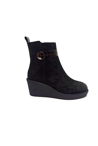 ALBİNİ ALBİNİ SİYAH DERİ KADIN DOLGU TOPUK BOT AYAKKABI