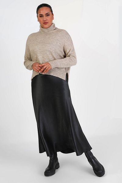Lady Majestic Plus Size Elastic Zippered Satin Flared Long Skirt