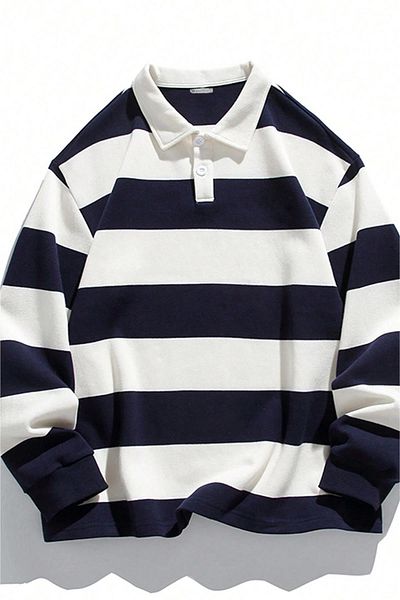 GHASSY CO. Мъжки суитшърт с поло яка на райета от памучен полар Ghassy Co. London Striped Inside