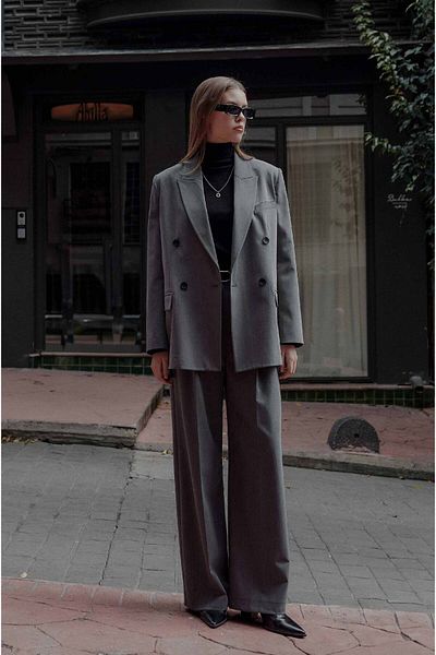 Tailors Room Anthracite Melange Single Pleated Trousers