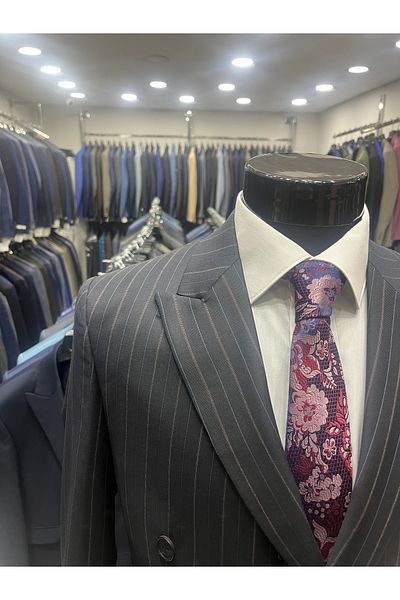 MASSARO Darkesim Striped Double-Breasted Men's Woolen Suit