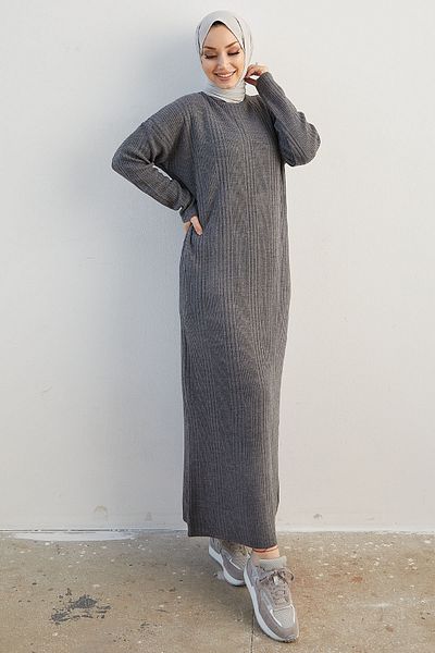 InStyle Arissa Turtleneck hosszú kötöttáru ruha - szürke