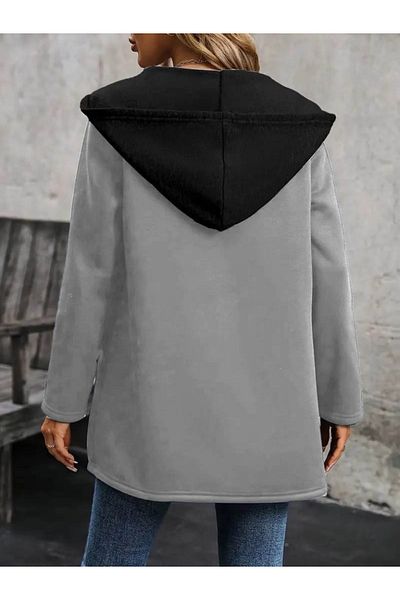 modaserdem Women's Long Sleeve Hooded Lace-Up Pocket Two Thread Jacket