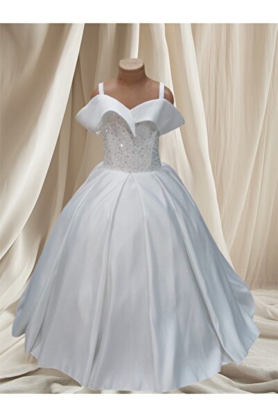 Ege Kostüm Pırıltı Çocuk Giyim Saten Gelinlik