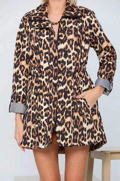 COCOCİX Leopard Print Drawstring Waist Trench Coat