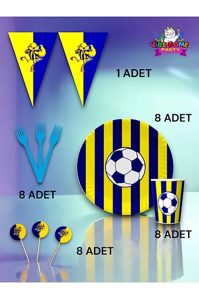 VibeHome 8-Person Yellow Navy Blue Fan Eco Set - Birthday Party and Fun Events