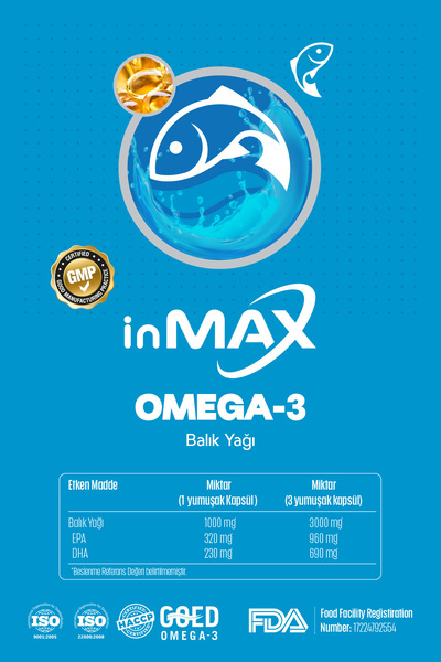 inMAX Omega-3 Dha - Epa 1000mg Triglisrid Form (İZLANDA) Soğuk Su Balık Yağı Içeren 30 Softgel Kapsül