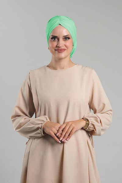 HÜRREM BONE Mint Green Loose - Practical Ready, Snap-On Hijab Bonnet, Sandy Drawstring 2119_13