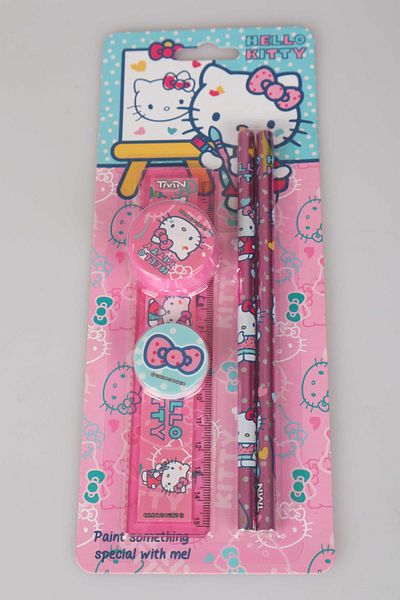 Hello Kitty طقم قرطاسية هالو كيتي مكون من 5 قطع - مسطرة، 2 قلم رصاص وممحاة ومبراة