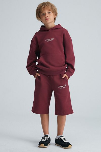 GRIMELANGE Zvonko Boy's 100% Cotton Hooded Elastic Waist Burgundy Bottom-Top Set